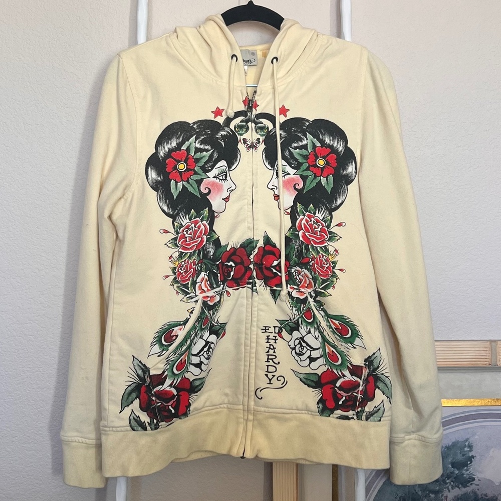 Vintage Ed Hardy By Christian Audigier Hoodie Senorita Zip Up Size M